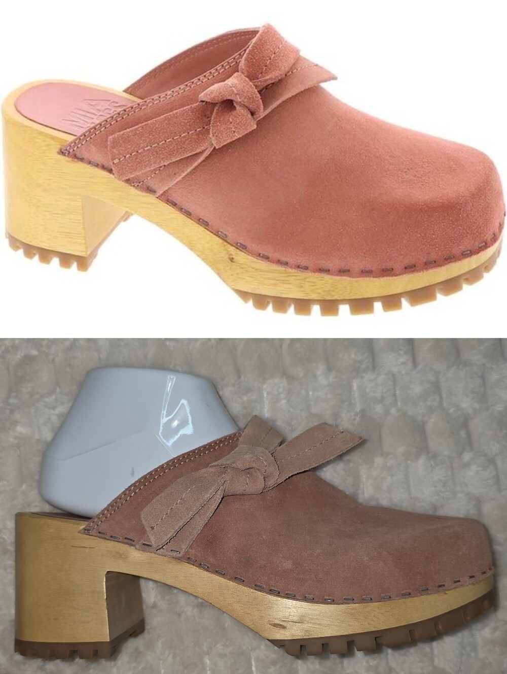 MIA CLOGS Blush Pink Kamie Chunky Wood Bohemian Retro Cottagecore Heeled Clogs